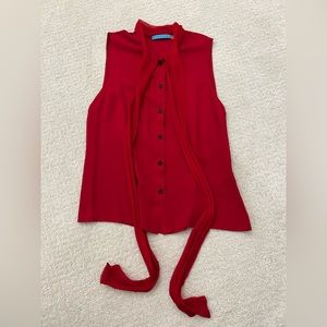 Alice + Olivia Red Silk Tie Neck Sleeveless Blouse Top